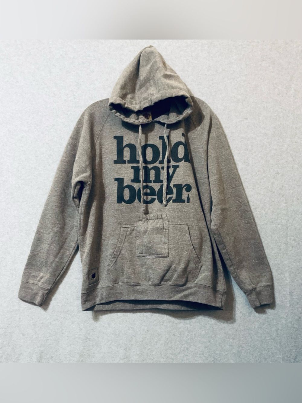 Brew City Me's Hold My Beer Gray Hooded Sweatshirt - Casual Men's Hoodie SZ L